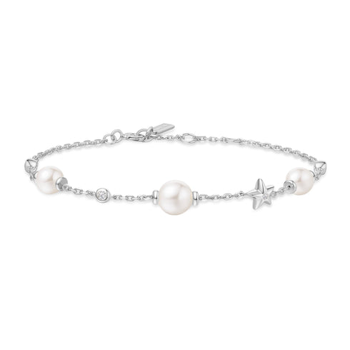 Silver Shell Pearl and Star Station Bracelet